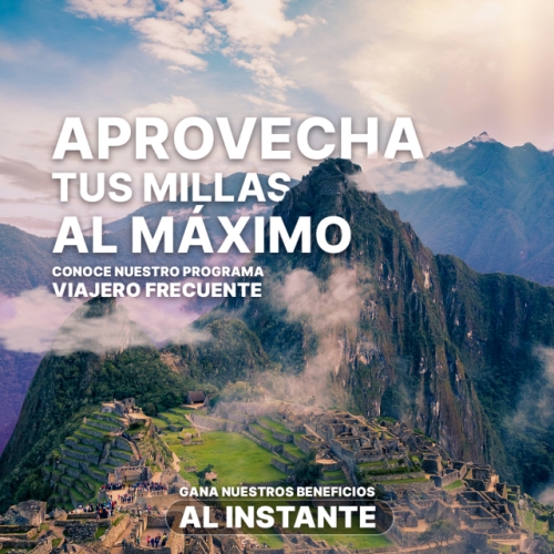 No importa si eres un viajero frecuente o esporádico, con nuestras ofertas de canje por millas y puntos, cada viaje es una oportunidad para vivir nuevas aventuras en a nuevos destinos. Escríbenos y conoce los diferentes beneficios que ofrecemos al pertenecer a nuestro programa Viajero Frecuente.